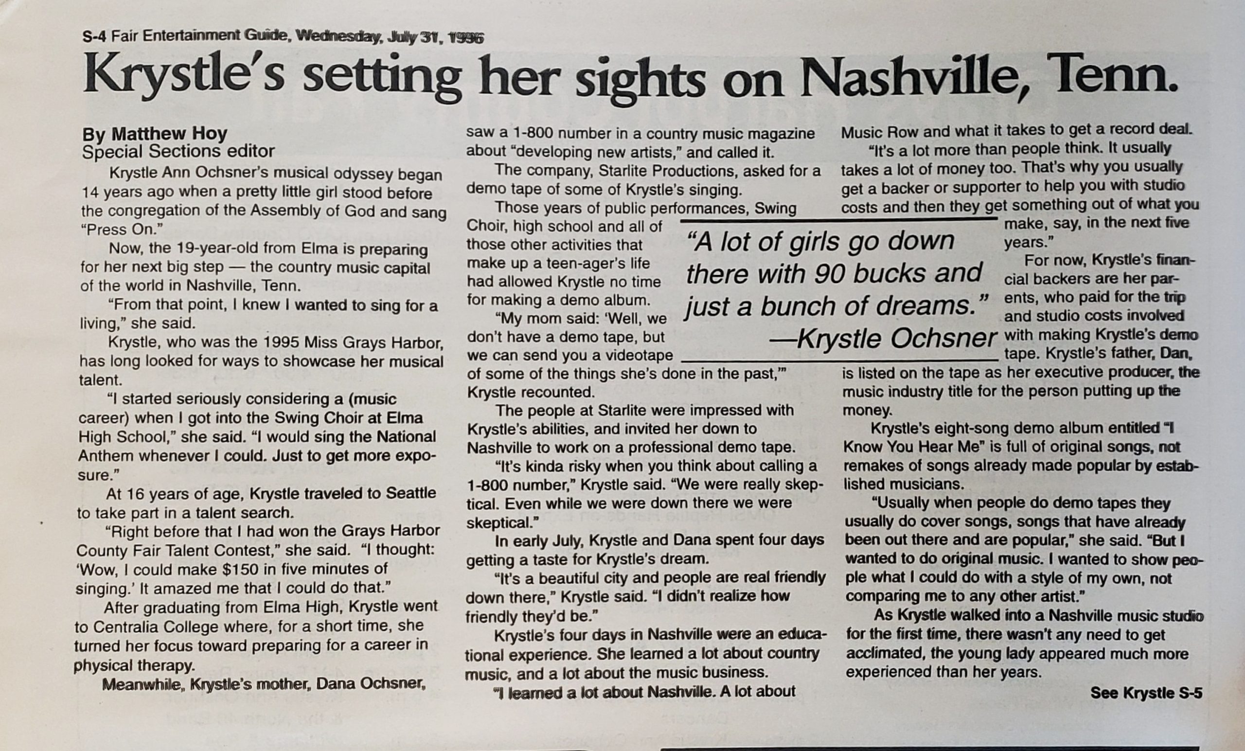 Krystle's setting her sights on Nashville, Tenn.